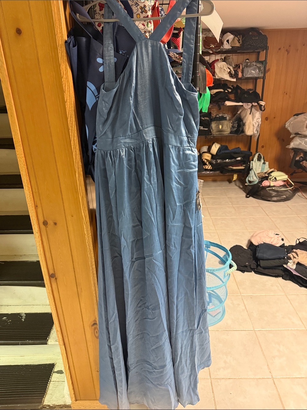 Lulu's Light Blue Sleeveless Maxi Dress with Cross Back
